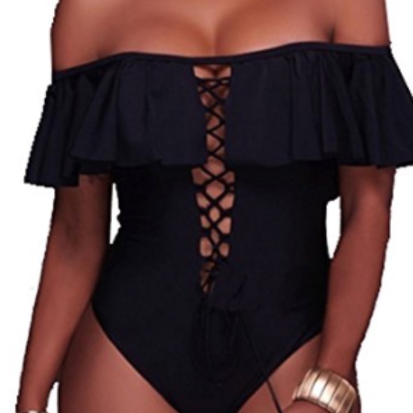 Other - Lace up Ruffled Off Shoulder Swim Suit Other - Lace up Ruffled Off Shoulder Swim Suit
